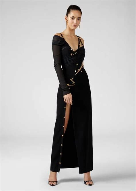 versace black maxi dress|versace pleated dress.